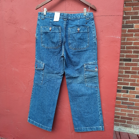 Vintage Tommy Hilfiger Y2K Crop Jeans Cargo Pocket Hi Rise Mom Denim NEW - Picture 4 of 13